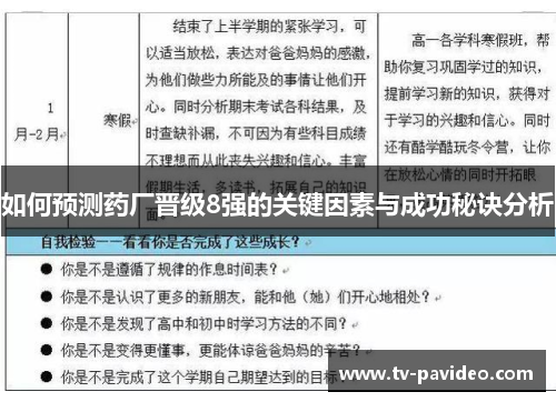 如何预测药厂晋级8强的关键因素与成功秘诀分析
